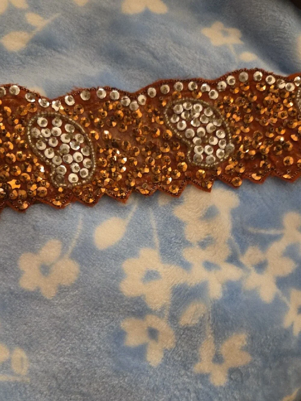 Embellished Bronze Sequin Belt with Tie Closure